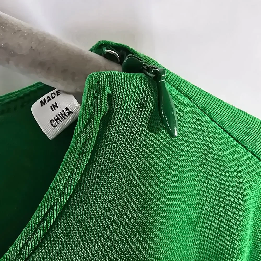 A.L.C Adeline Green Asymmetric Ruched Stretch Maxi Dress Size Medium - Picture 5 of 13